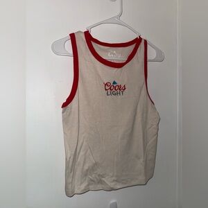 coors light graphic logo cream and red sleeveless tank top